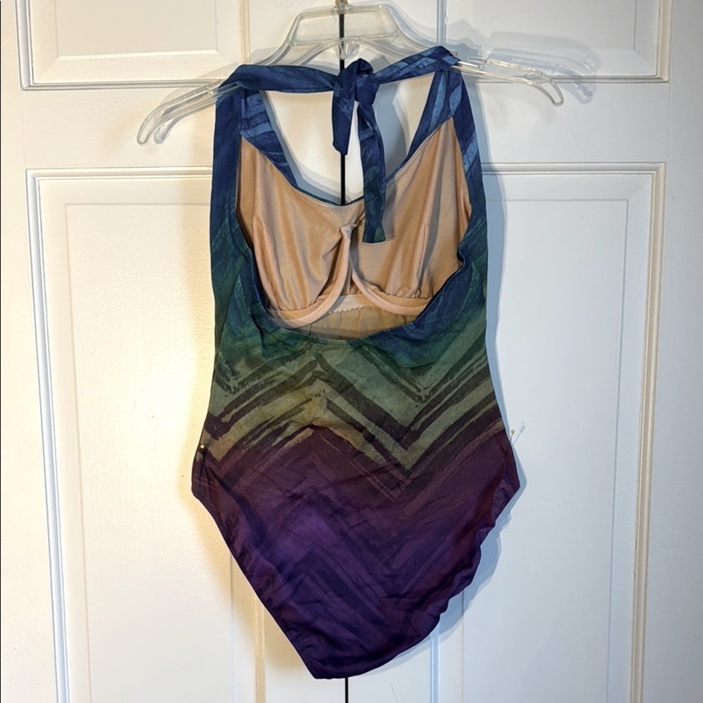 Pilpel Multicolor Chevron One-Piece Swimsuit Size 12 - Picture 2 of 5